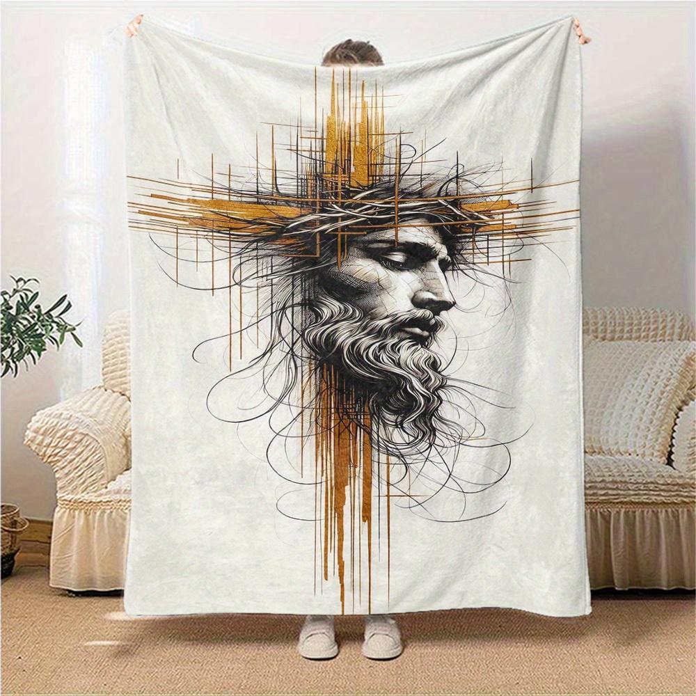 1pc Flannel Blanket, Divine,Jesus,God Pattern Printed Blanket, Sofa Bed Sofa Car Office Camping Travel Warm And Comfortable Soft Blanket, Fo