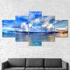 Blue Sky White Clouds Sea View 5 Piece Five Panel Wall Canvas Print Modern Art Poster Picture Home Decor Gift For Him For Her