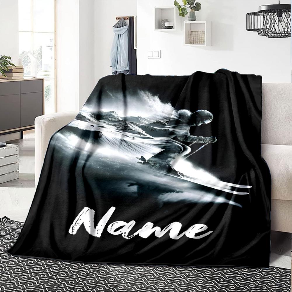 Custom Name ski Theme Printed Blanket - Perfect for Couch, Bed, Travel & Outdoor Use | Machine Washable, Cozy & Durable.