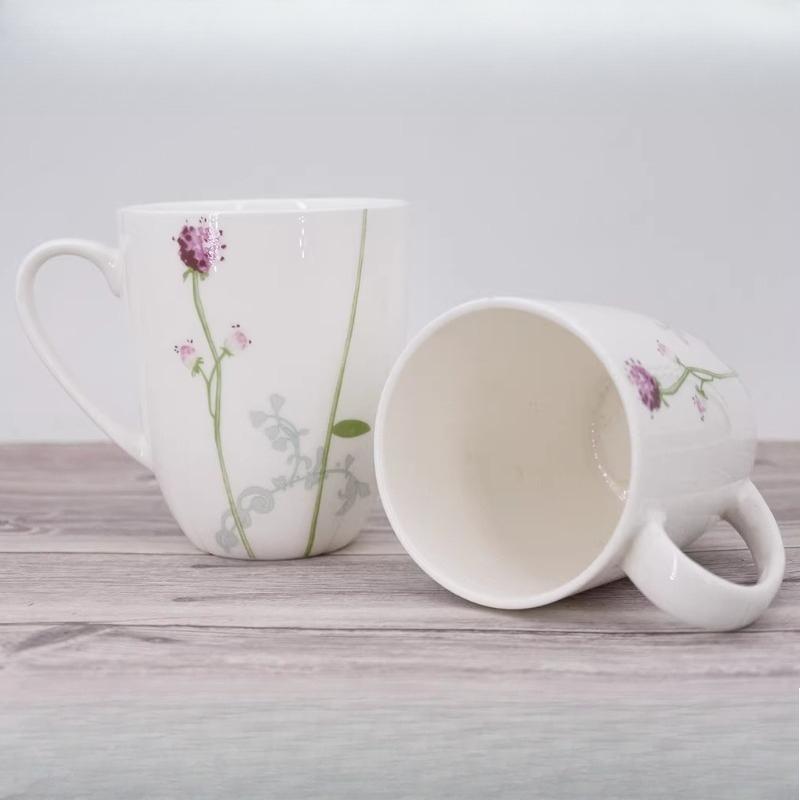 Floral Pattern Fine Bone China Mug, White Porcelain Coffee Mug with Handle, Safe for Microwave Oven, 1pc