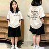 Korean Girls' Casual Loose Fit Short-Sleeve Polo T-Shirt Set - Summer Fashion Patchwork for Medium and Large Children