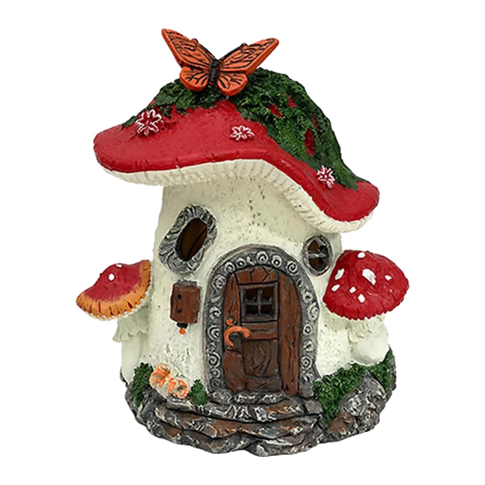 Mushroom Fairy Garden House with Solar Light Mushroom Cottage Ornaments Solar Mushroom House Garden Ornament for Patio Yard Lawn