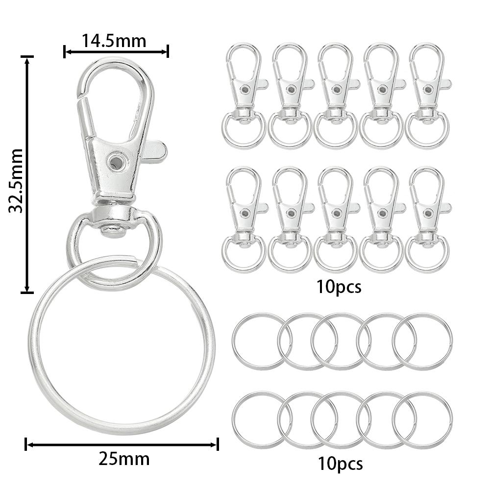 20pcs/lot Swivel Snap Hooks With Key Rings Key Chain Clip Hooks Lobster Claw Clasps For Bag Dog Chains Keychains DIY Jewelry