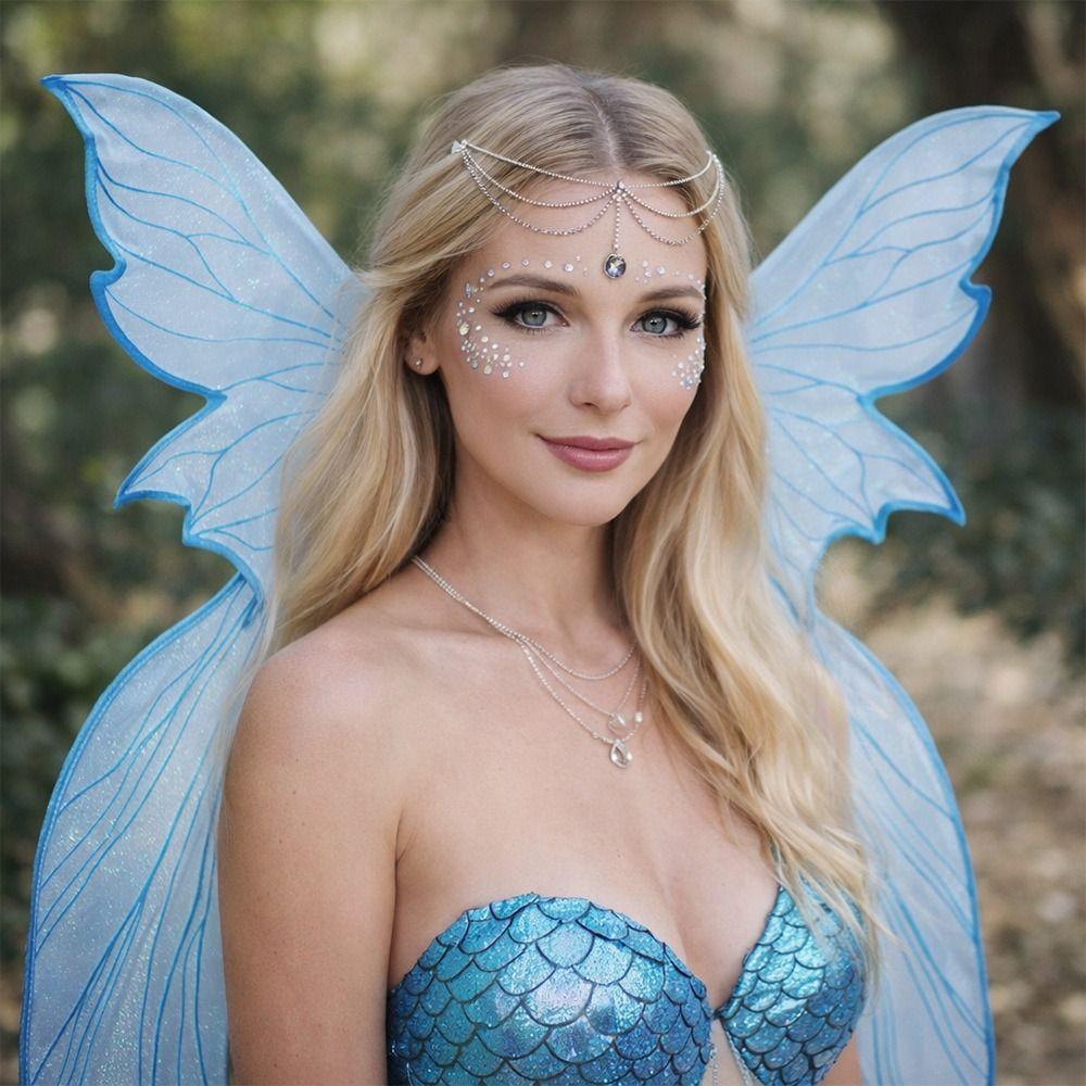 Magical Mermaid Fairy Wings With Stickers Colorful Butterfly Costume Wings Headpiece Cicada Wing for Women Girls