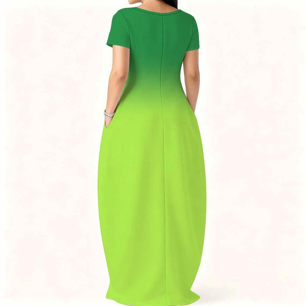 Women Crew Neck Short Sleeve Tunic Dress Plus Size Flowy Design For Summer Casual Shopping Trips