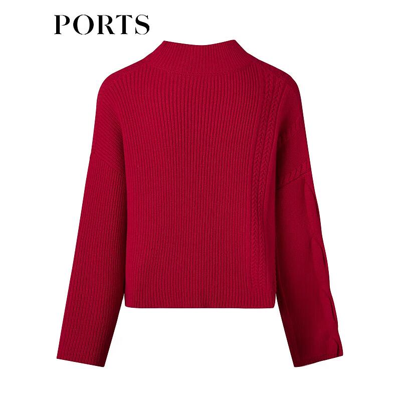 PORTS Women's Dark Red Striped 100% Wool Pullover