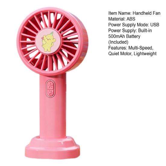 Handheld Fan Cartoon Pet Pattern Multi-Speed Silent Motor USB Rechargeable Portable Desktop Cooling Fan