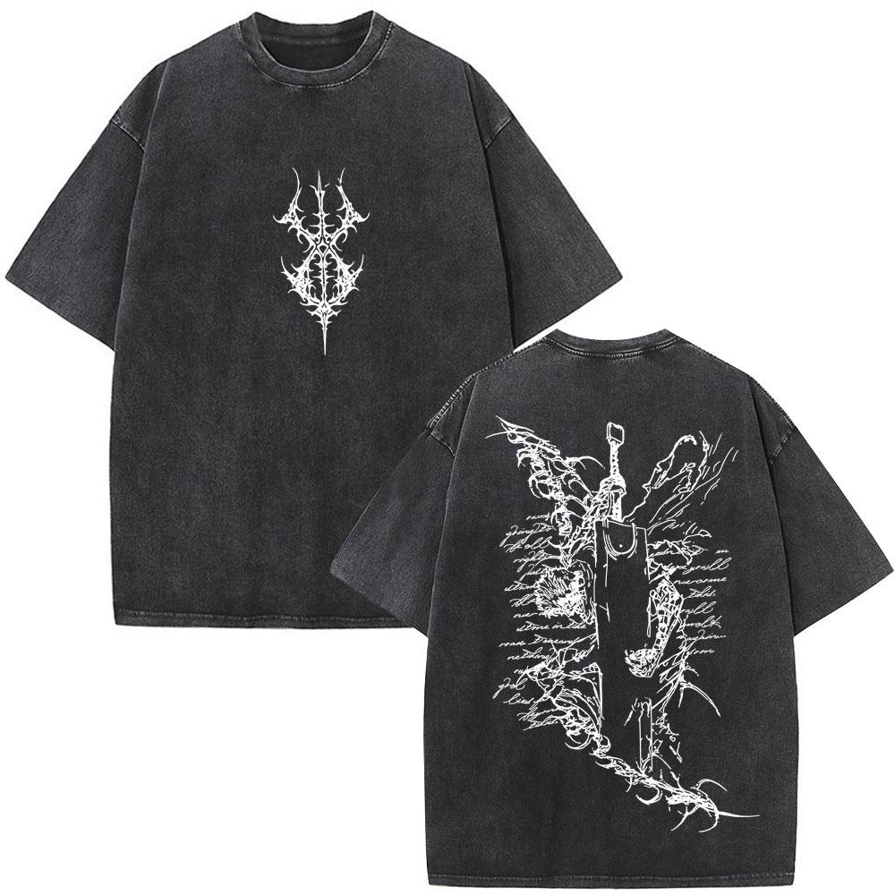 Unisex Washed Anime Berserk Guts T-shirts Swordsman Gatsu Sacrifice Zodd Cosplay T Shirt Oversized Cotton Vintage T Shirts Streetwear