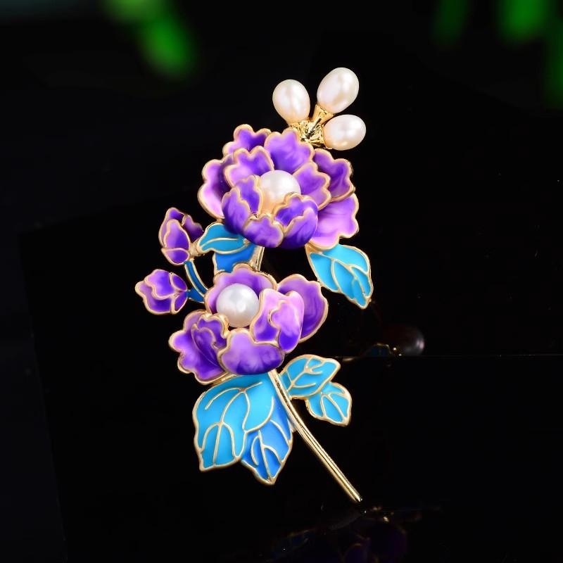 

Элегантная национальная трендовая брошь в виде цветка пиона, высококлассная женская эмалевая брошь в новом китайском стиле, брошь с нишевым дизайном фиолетовый