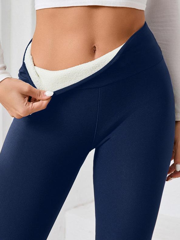 Women's High-Waisted Fleece-Lined Wool Leggings - Warm Skinny Yoga Pants for Autumn/Winter