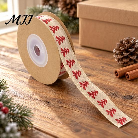 Decorative Ribbon for Holiday Wreaths Christmas Packaging Ribbon, Cotton And Faux Linen Fabric Roll Crafting Decor Gift Wrapping, Floral Arrangement
