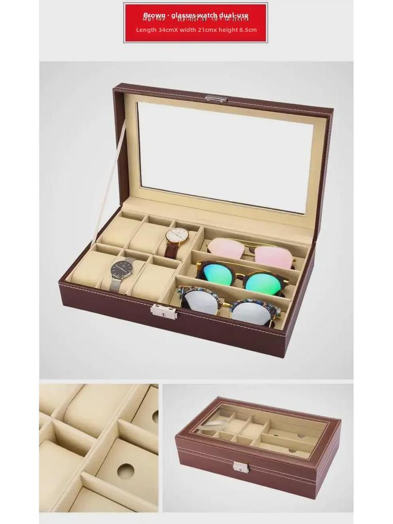 Duże skórzane pudełko do przechowywania okularów przeciwsłonecznych z zamkiem - Opakowanie prezentowe