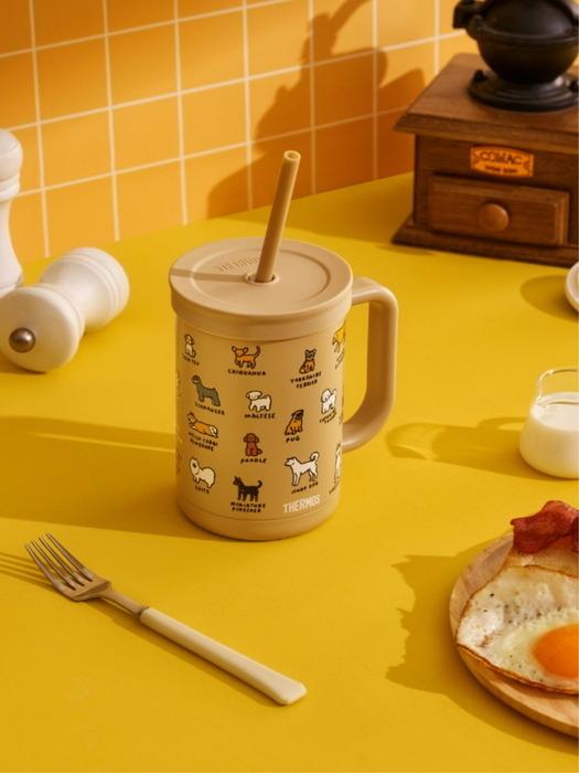 THERMOS Thermos Zero Percentage Insulated The Compact Straw Cup & Straw Tumbler TKHA-600KC (600ml) Dog Dictionary (DOG)
