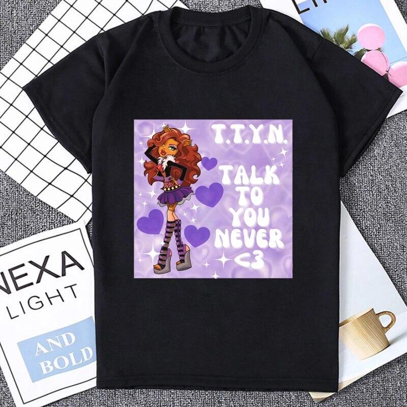 Draculaura Clawdeen Wolf Clawdeen Wolf Koszulka graficzna Zabawna Wyjątkowa Koszulka damska Monster High Casual Fashion Luźne koszulki