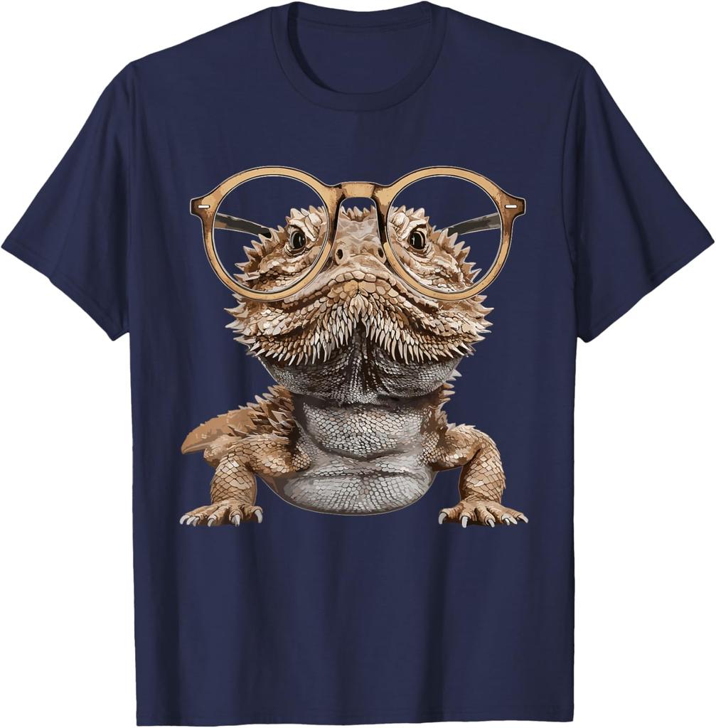 Bearded Dragon Animal Nerdy Glasses Bearded Dragon T-Shirt Unisex Graphic T Shirts Cotton Short Sleeve