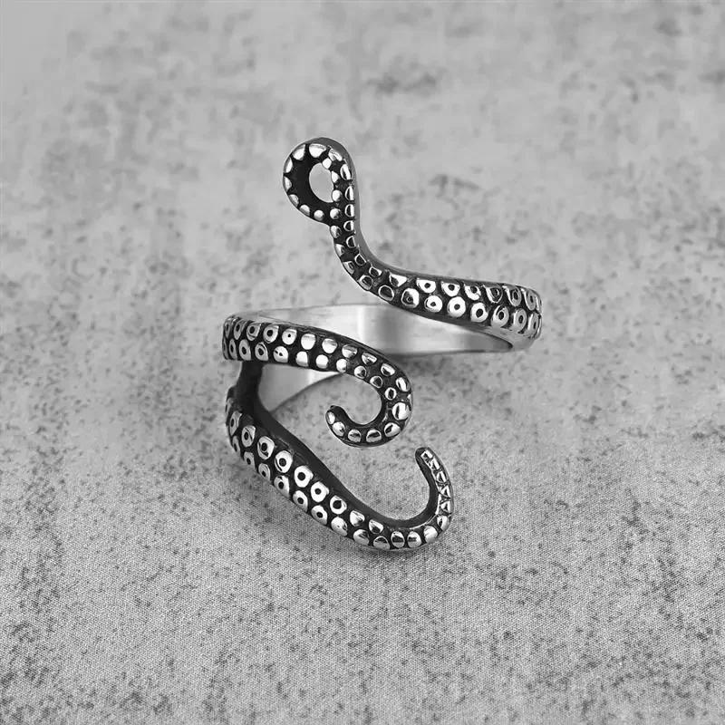 Bagues Poulpe Créatives pour Hommes Gothique Monstre des Profondeurs Calmar Tentacules de Doigt Bague Punk Bijoux Animaux Cadeau Ouvert Ajustable