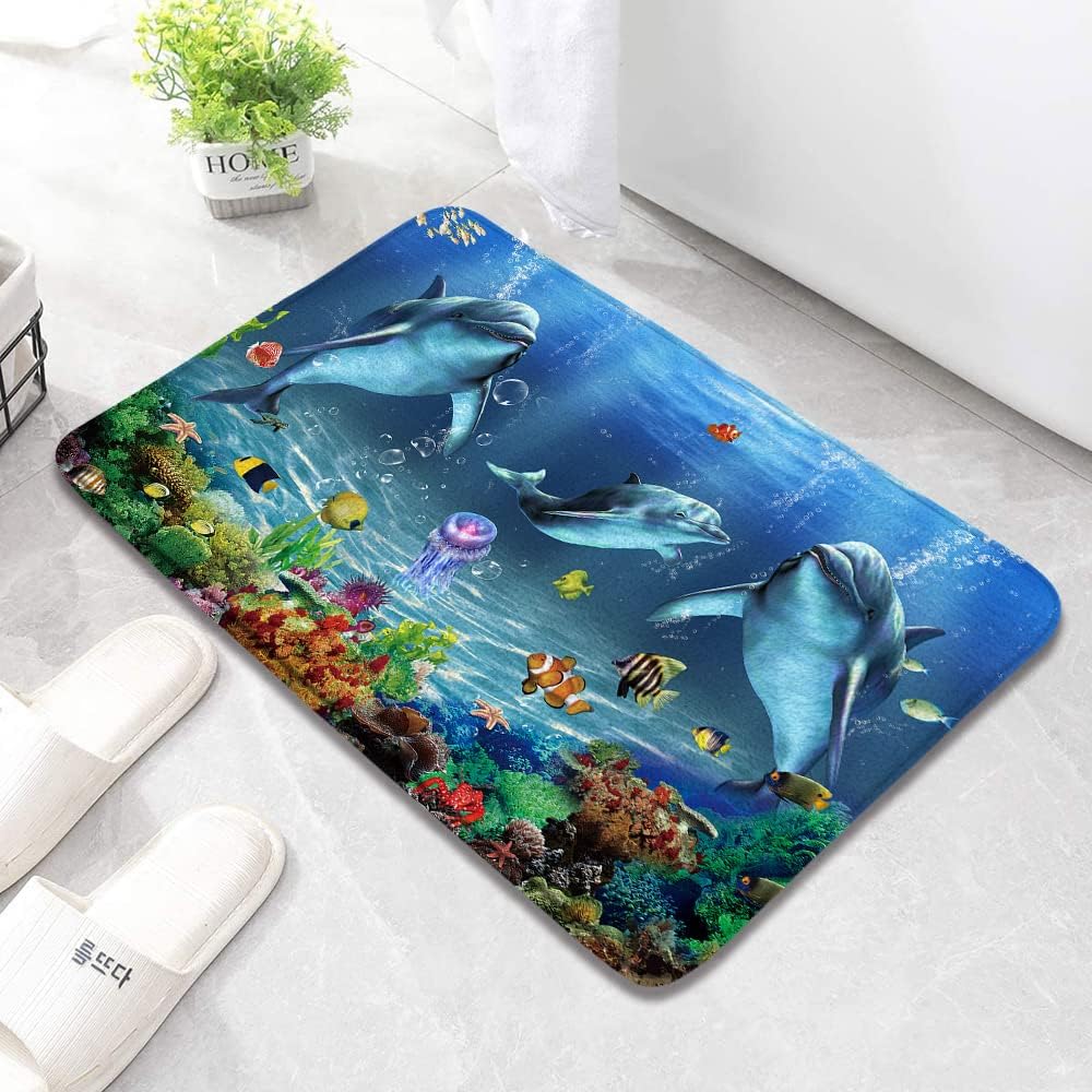 Jumping Dolphins Area Rug for Kids Boys Girls Cute Ocean Animal Decorative Carpet Sea Creatures Indoor Floor Mat Area Rug