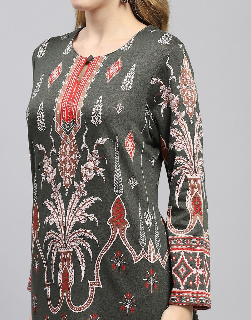 MONTE CARLO Womens Self Design Round Neck Wool Blend Kurti
