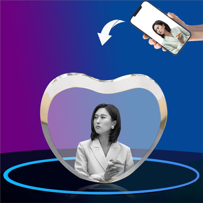LED Heart-Shaped 3D Crystal Photo Engraving - DIY Laser Engraved White Crystal