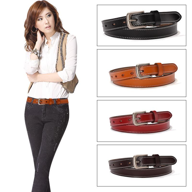 Women'S Belt Pin Buckle Leather Pure Cowhide Women'S Leather Belt Decorative Belt