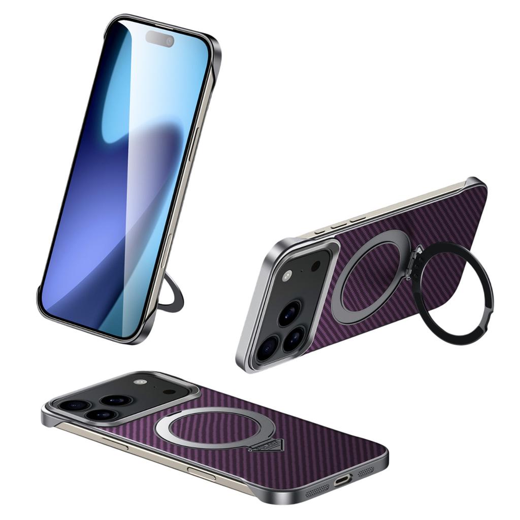 SULADA For iPhone 17 Pro Case Compatible with MagSafe Kickstand PU+PC Phone Cover Carbon Fiber Texture