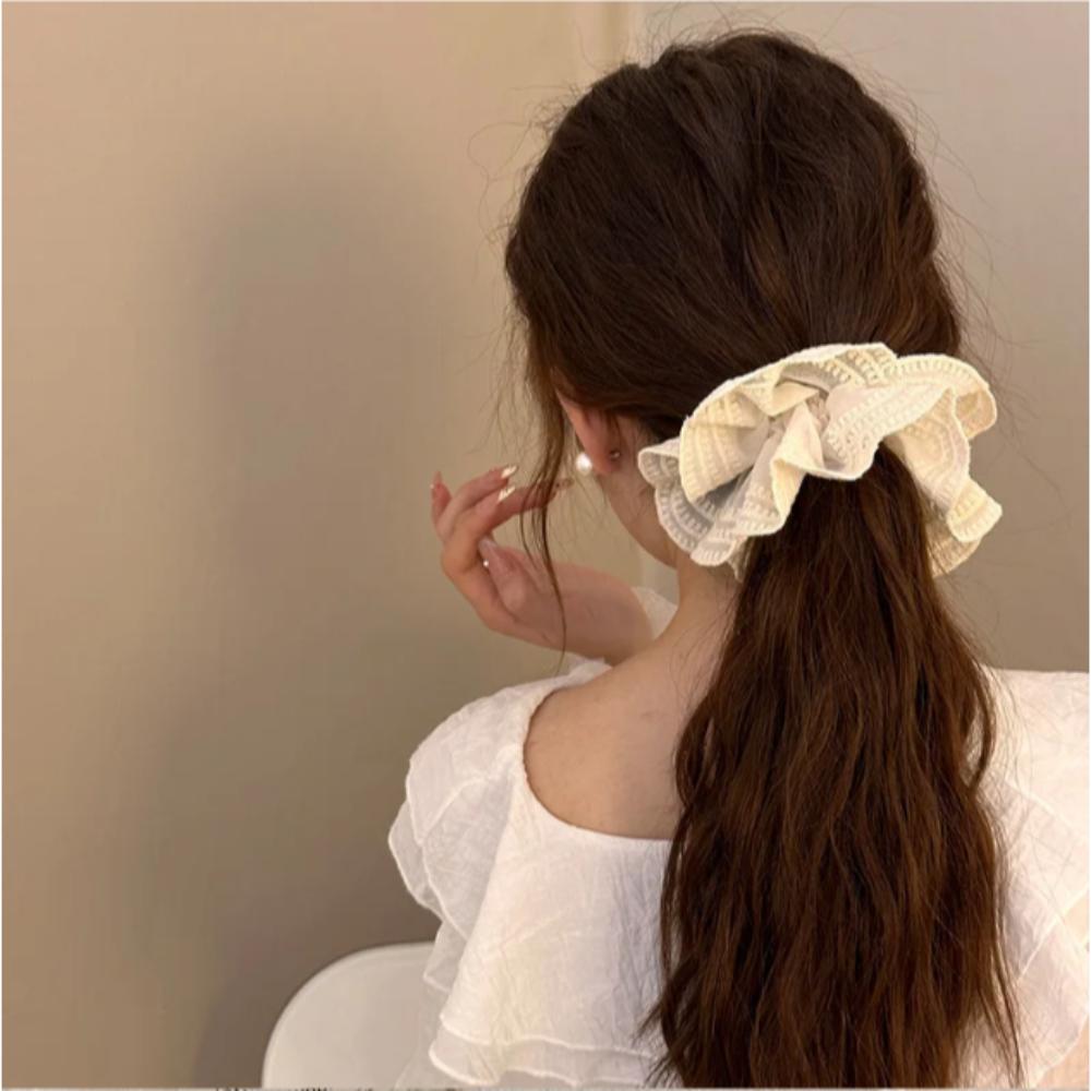 Solid Color Hair Scrunchies French Lace Rubber Bands Fashion Elastic Hair Bands  Women