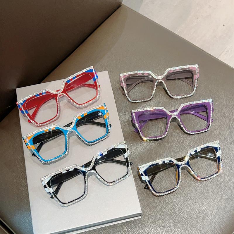 Fashion Patchwork Color Frame New in Women Crystal Shiny Glasses Non-prescription Original Brand Design Decor Eyewear