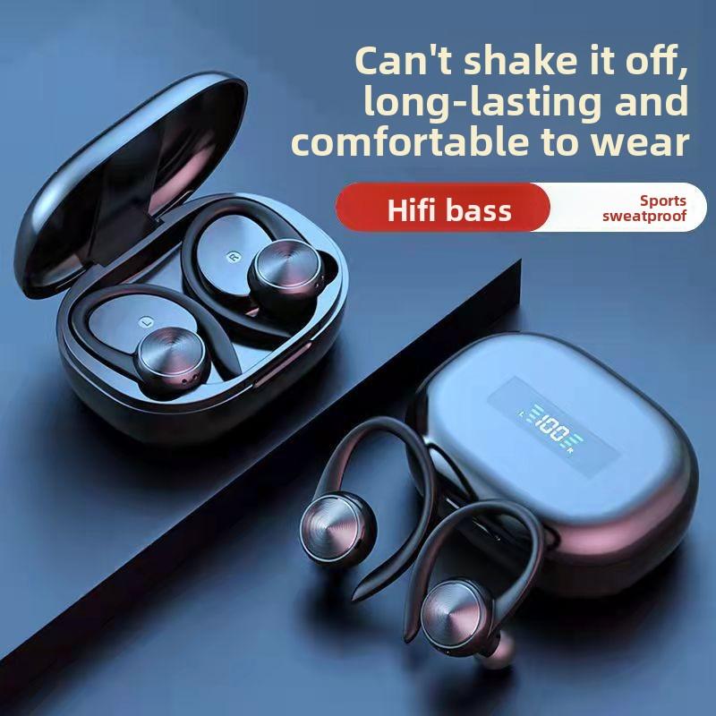 Noise-cancelling in-ear True Wireless 5.0 Bluetooth Headphones Painless Over-ear Digital Display Sports Sweat-proof Headphones