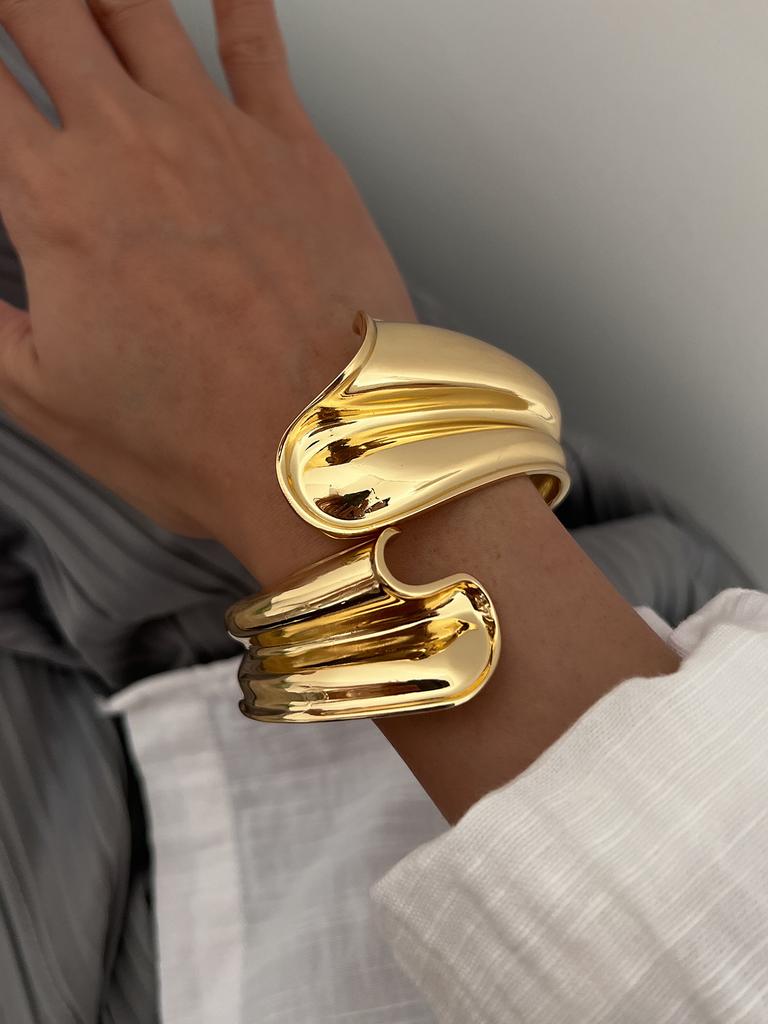DIEZI Punk Hip Hop Gold Color Leaves Geometric Metal Wide Cuff Bangles Bracelets Fashion Spring Bangles For Women Men Jewelry