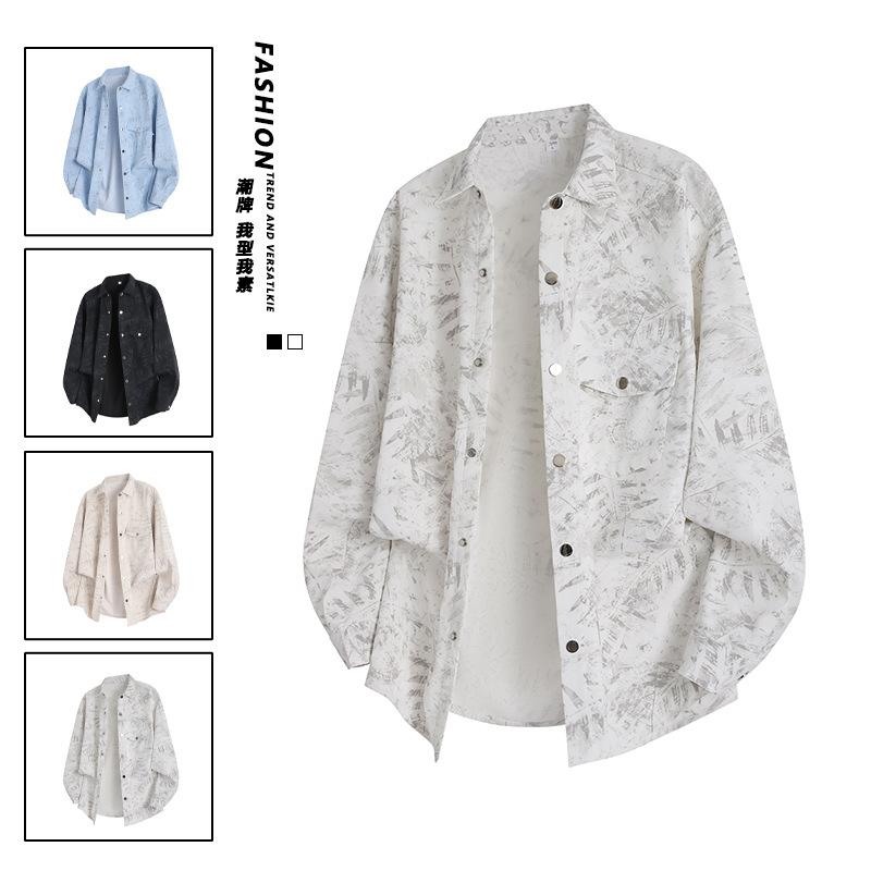 Herbst Herren Lässiges Lockeres Langarmhemd Herren Langarm Revershemd Jacke