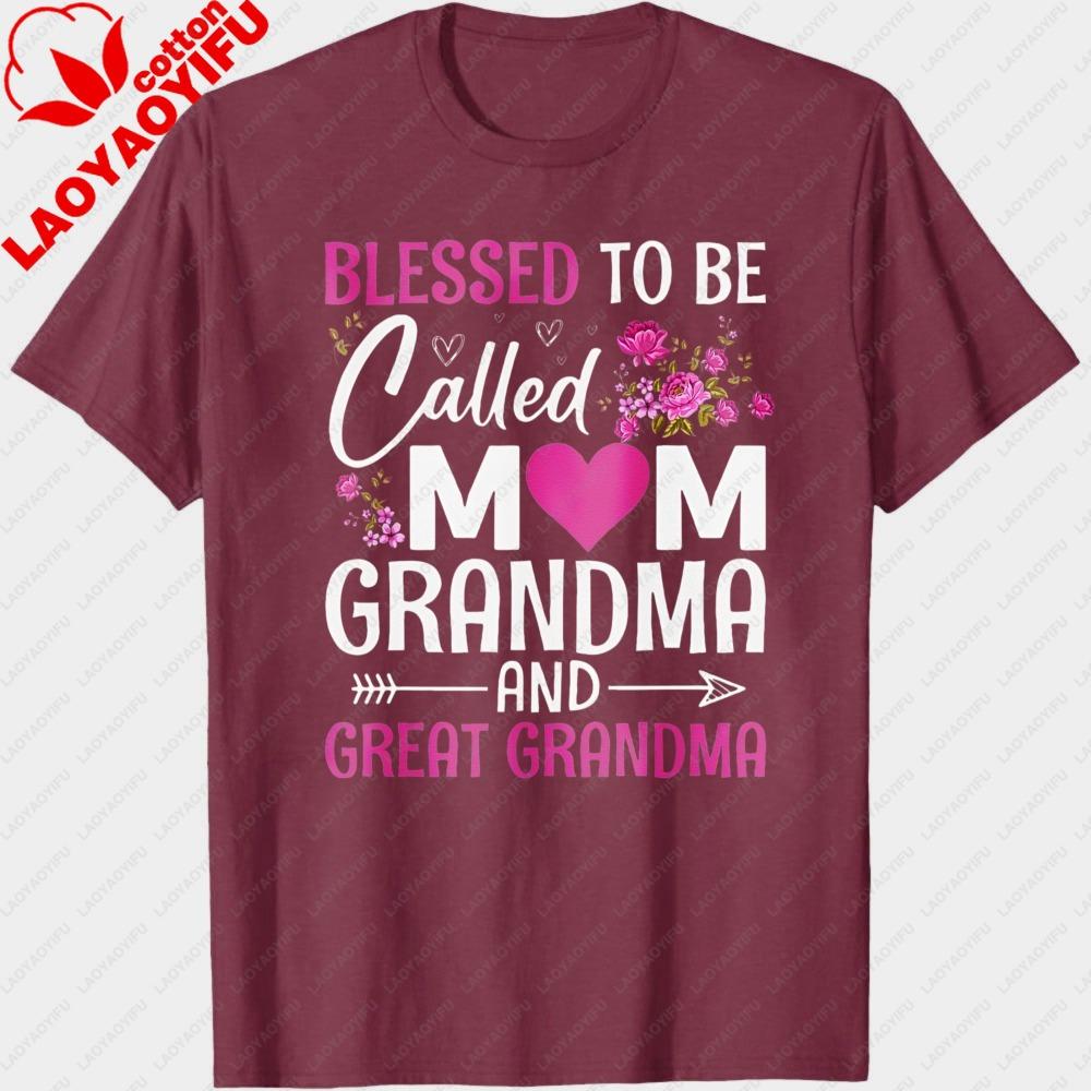 Blessed To Be Called Mom Grandma  Great Grandma TShirt Womens  Mens Retro Graphic Tee with Floral Lettering Clothes