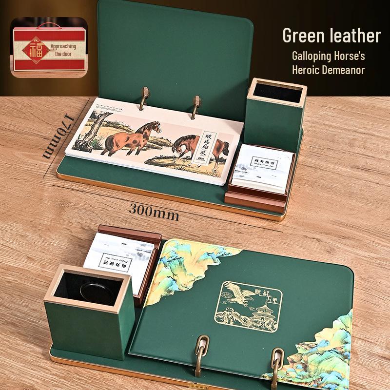 2026 Custom Leather Business Desk Calendar Set with Logo - Creative Office Desktop Ornament Gift Box