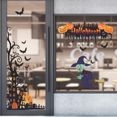 Halloween DIY Cartoon Pumpkin Witch Castle Moon Bat Glass Window Home Wall Decoration Wall Sticker