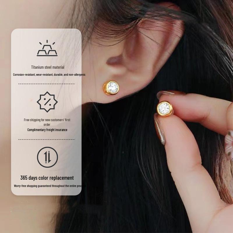

Серьги-пусеты из 18-каратного золота с цирконом и бриллиантами - Женские не тускнеющие украшения из титановой стали Titanium Steel Zircon Single Diamond Stud