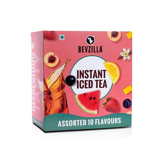 Bevzilla Iced Tea Powder Assorted 5 Flavours Pack, Ice Brew, Cold Brew, Strong, 30 Calorie Instant Ice Tea Powder, 30 GM Each Sachet X 5