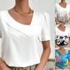 Elegant Woman Shirt Casual Blouse Short Sleeve Loose Printed Casual Solid Color Fashion Tops Plus Size