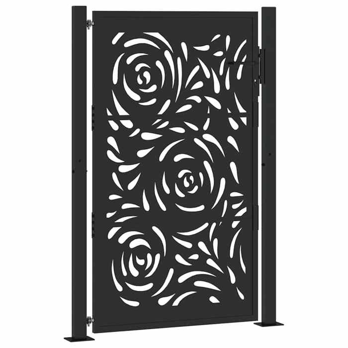 VidaXL Garden Gate Black 105x155 Cm Steel Flame Design, Fence Gate, Outdoor Gate, Metal Gate, 4100991