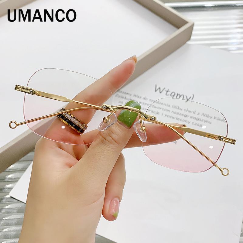 

Модные женские очки для близорукости без оправы с защитой от синего света, прямоугольные розовые линзы, готовые очки по рецепту 0 -1,0 -1,5 -2,0 myopia -4.5