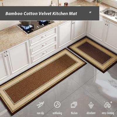 Natural Bamboo Cotton Kitchen Runner Rug - 3-Layer Oil/Water/Dirt Proof | Anti-Slip Backing | Extra Long Washable Floor Mat
