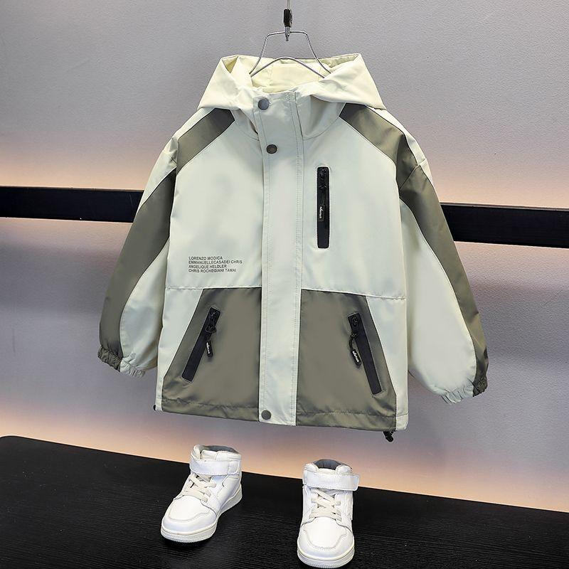 Children Clothing Color Blocking Jacket Spring Autumn Teen Boys Fashion Zipper Hooded Windbreaker Coat Kids Outewear Tops