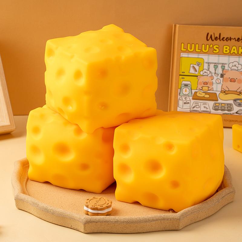 Jumbo Cheese Stress Ball Big Cheese Cube Squishy Soft Shapeable Squeeze Ball Non-Bounce Fidget Toy ASMR Sensory Anti-Stress Gift