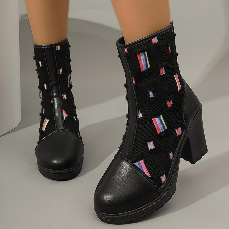 модные женские ботильоны на толстом каблуке в стиле пэчворк — фото 2