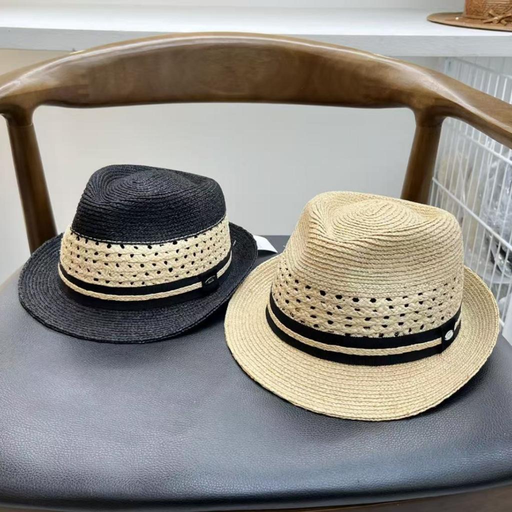 French hollow foreign style raffia top hat women's summer vacation beach sun hat men's face small straw hat