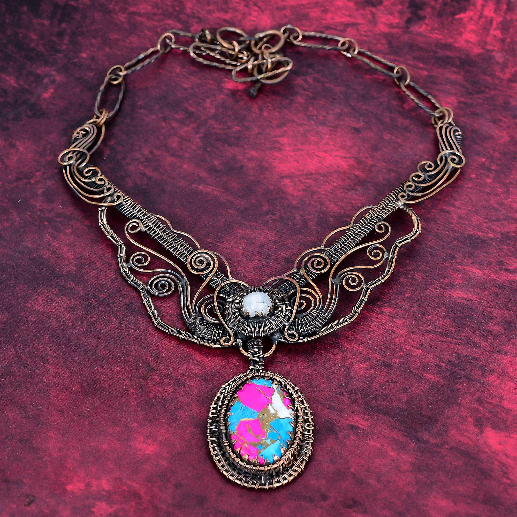 Бирюзовое колье  Сахарная вата  Украшения из лунного камня радужного цвета Кольцо из медной проволоки Регулируемое колье Adjustable