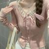 2026 Women's Spring/Autumn Slim Lace Patchwork Long-Sleeve T-shirt, Fake Two-Piece, Pure Desire Style.
