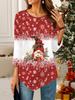 Women's Loose Round Neck Three Quarter Sleeve Tee 3D Christmas Pattern Ideal Halloween and Christmas Gift