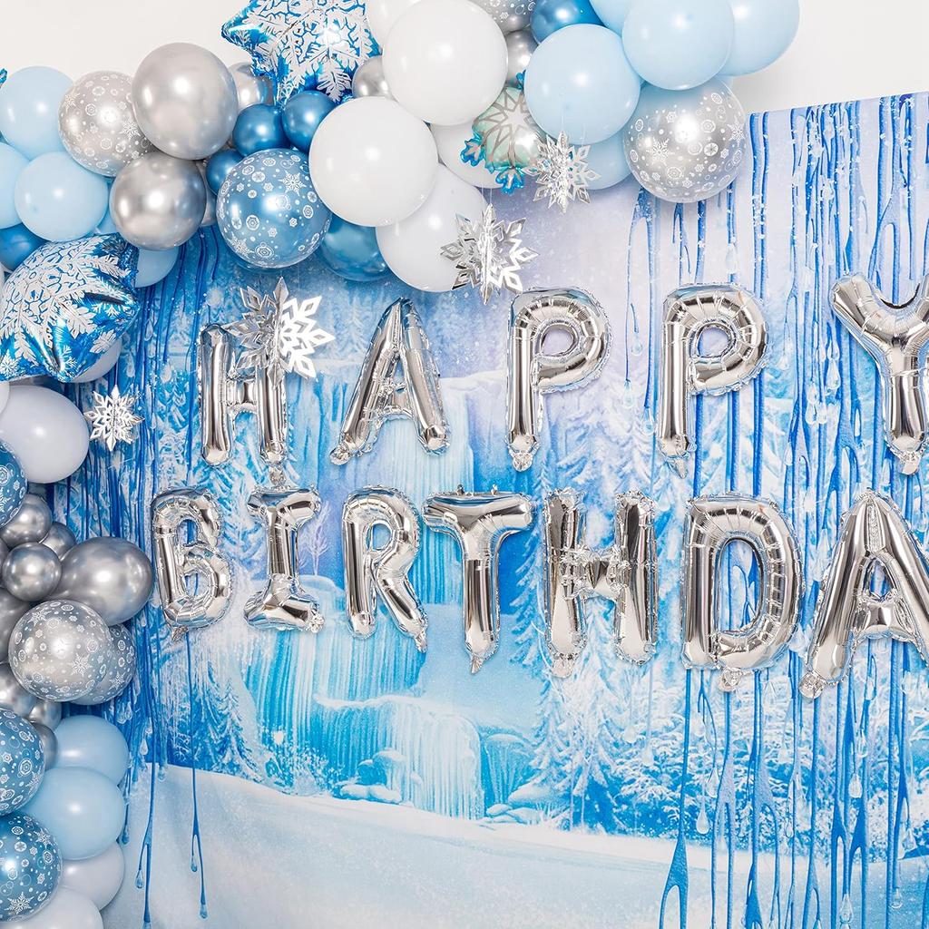 149Pcs Ice Snow Frozen Theme Balloon Garland Arch Kit Double Layered Balloons Metallic Blue Snowflake Balloons for Birthday Party Baby Shower Wedding