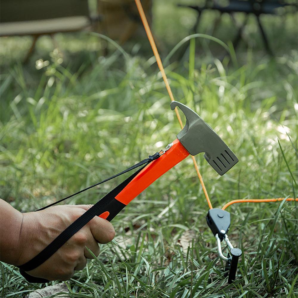 Portable Carbon Steel Camping Tent Hammer Multifunction Tool - Peg Stake Puller Mallet Awning Canopy Remover Extrator