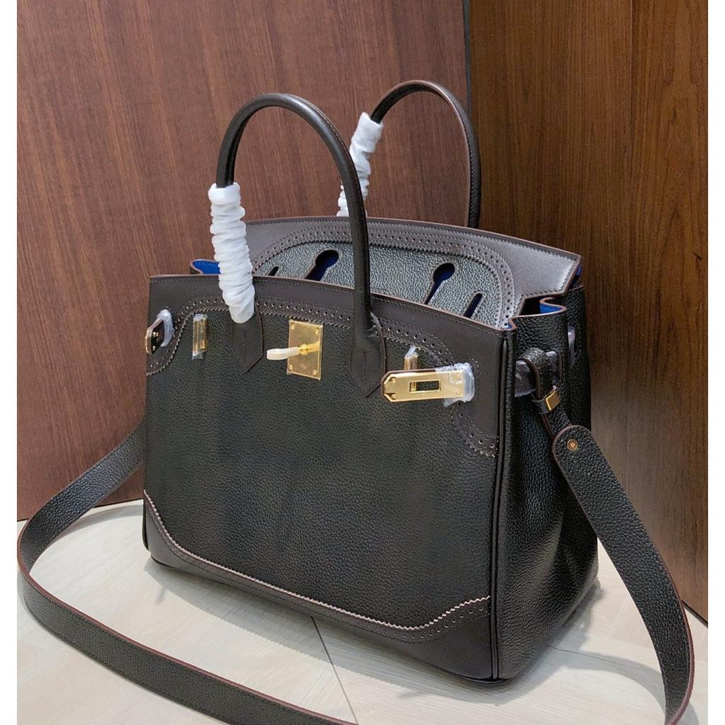 Haute Couture Version European and American Retro Handmade Fubao Leather Splicing Lace Platinum Bag Leather Handbag Shoulder Messenger Bag Women