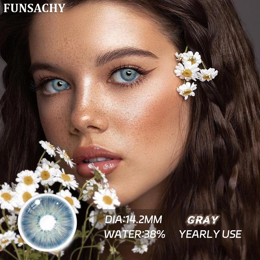 FUNSACHY Colored Contact Lenses Yearly Brown Lens for Eyes Makeup Beauty Green Color Lenses Fashion Grey Pupils Contacts 2Pcs